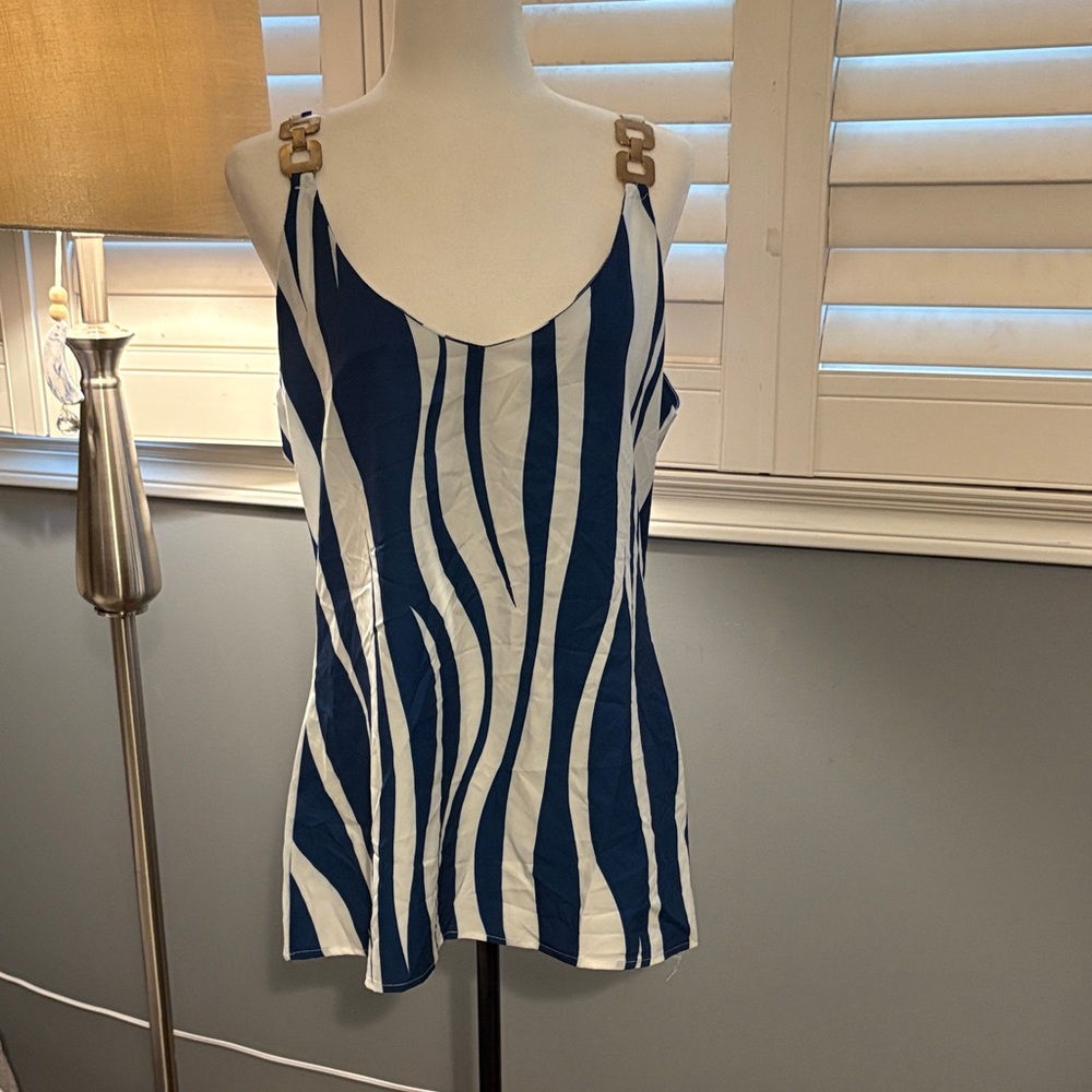 Blue and White Striped Women's Top